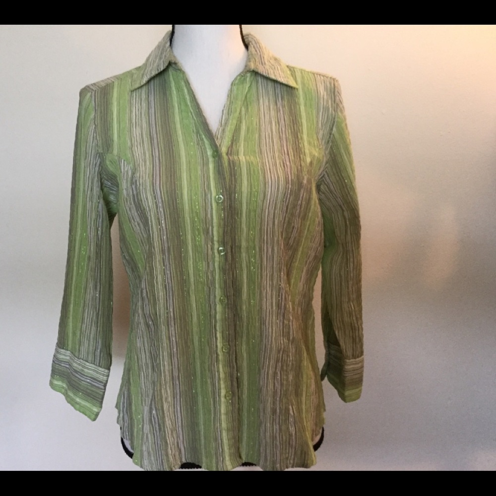 Woman’s Blouse Stretch Green/Silver 3/4 Sleeve SM